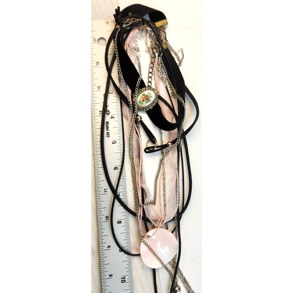 Layered Multistrand Necklace Set With Heart & Floral Pendant Choker to 18" Lengt - Picture 9 of 14